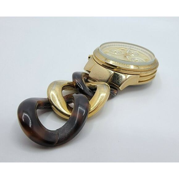 Michael Kors MK-4222 Gold Tone SS Tortoise Resin Quartz Watch Key Chain New Batt - Picture 5 of 8